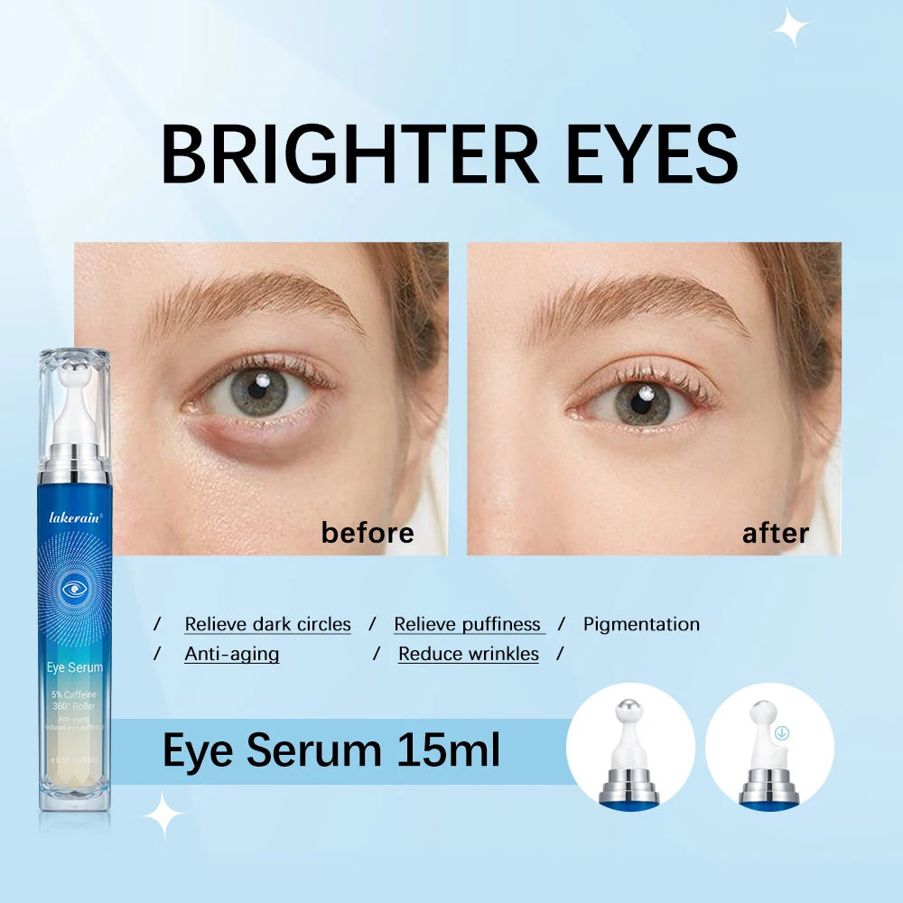 Anti-Wrinkle Eye Serum 5% Caffeine Eye Cream Eye Roller Ball Cream For Dark Circles Fades Fine Lines Remove Eye Bags 15ml